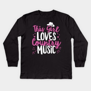 This Girl Loves Country Music Lover Western Hat Musician graphic Kids Long Sleeve T-Shirt